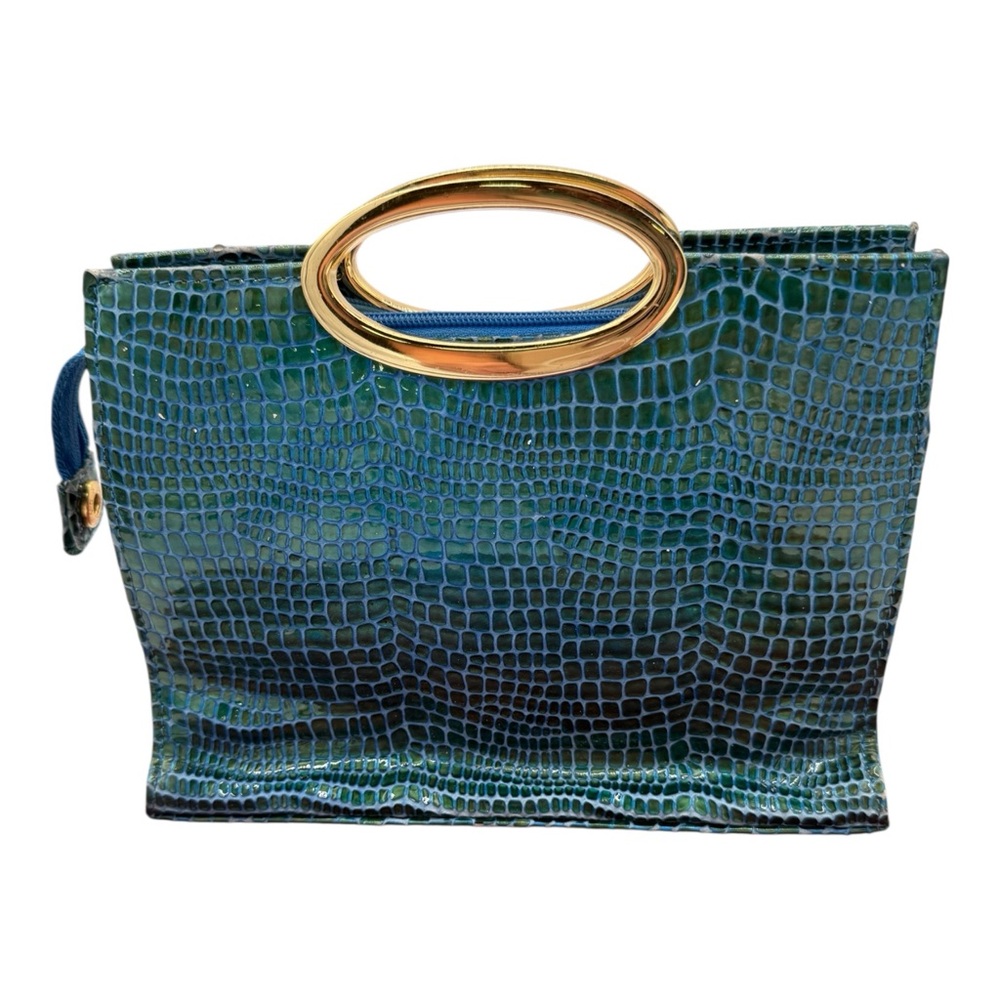 Bellini Blue & Green Crocodile Pattern Handbag - Picture 6 of 11